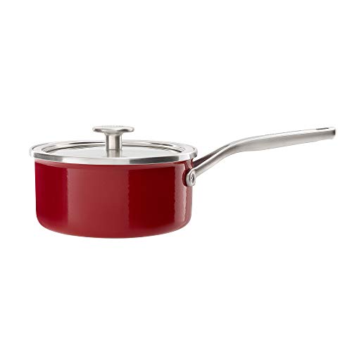 KitchenAid Steel Core Enamel Stielkasserolle mit Deckel (18cm/2l), deutsche Emaille, Induktionsgeeignet, backofenfest, spülmaschinenfest, Empire Rot von KitchenAid