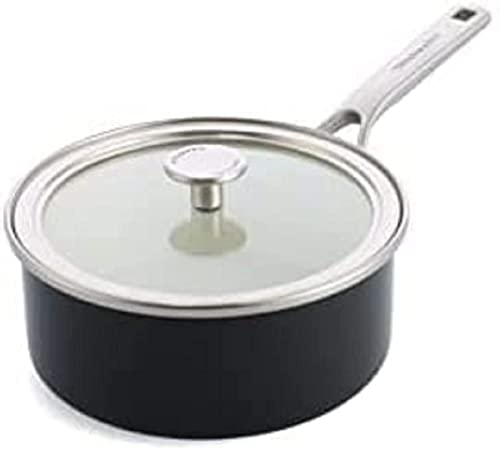 KitchenAid Steel Core Enamel Stielkasserolle mit Deckel (20cm/2,4l), deutsche Emaille, Induktionsgeeignet, backofenfest, spülmaschinenfest, Onyx Schwarz von KitchenAid
