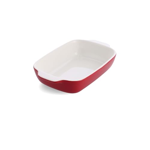 KitchenAid Stoneware Backform Rechteckig Keramik Antihaftbeschichtung mit Bambusdeckel, 26 cm/1,9L, PFAS-Frei, Langlebig, Platzsparend, Backofenfest bis 260°C, Spülmaschinenfest, Imperium Rot von KitchenAid