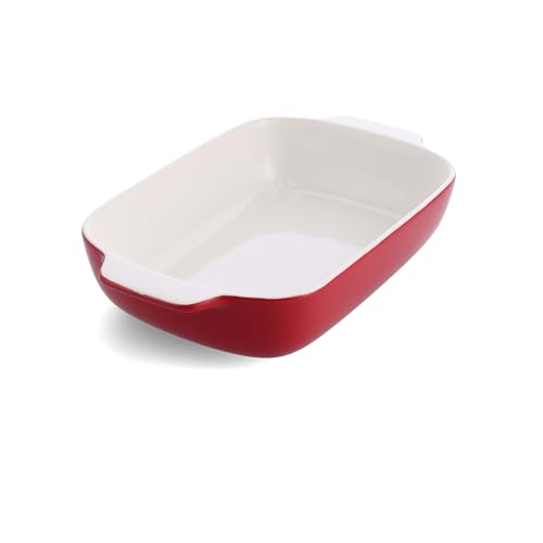 KitchenAid Stoneware Backform Rechteckig Keramik Antihaftbeschichtung mit Bambusdeckel, 32 cm/3,8L, PFAS-Frei, Langlebig, Platzsparend, Backofenfest bis 260°C, Spülmaschinenfest, Imperium Rot von KitchenAid