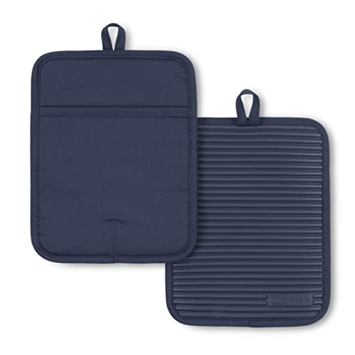 KitchenAid Gerippte Topflappen aus weichem Silikon, 2 Stück, Tintenblau, 17,8 x 22,9 cm von KitchenAid