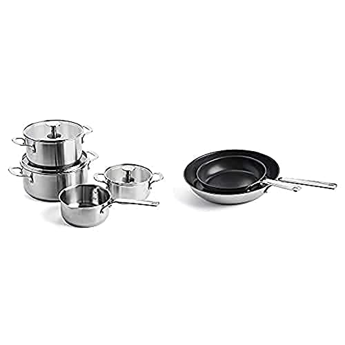 KitchenAid Topfset Edelstahl, Kochtöpfe mit Deckel und Topf mit Ausguss und Stiel, Backofen- und Spülmaschinengeeignet + KitchenAid, Edelstahl-Bratpfannen-Set von KitchenAid