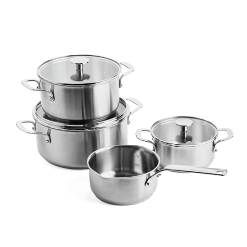 KitchenAid Stainless Steel 7-teiliges Kochgeschirr-Set, 3-lagige Antihaftbeschichtung, induktionsgeeignet, backofenfest, spülmaschinenfest, silber von KitchenAid