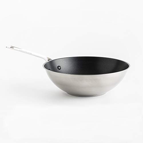 KitchenAid Stainless Steel Wok, 28cm/3,6l, 3-lagige Antihaftbeschichtung, Mehrfach Verkleidet, Induktionsgeeignet, Backofenfest, Spülmaschinenfest, Cool Bleiben Handgriff, Silber von KitchenAid