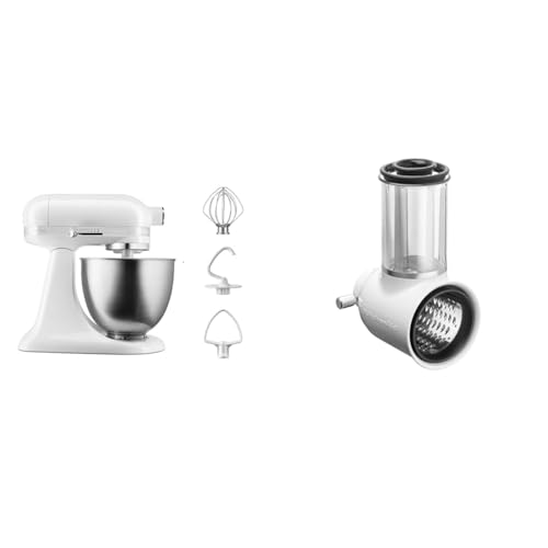 Kitchenaid 5KSM3310XEWH Küchenmaschine, Weiss & KSMVSA Gemüseschneider für die Küchenmaschine plastic white von KitchenAid