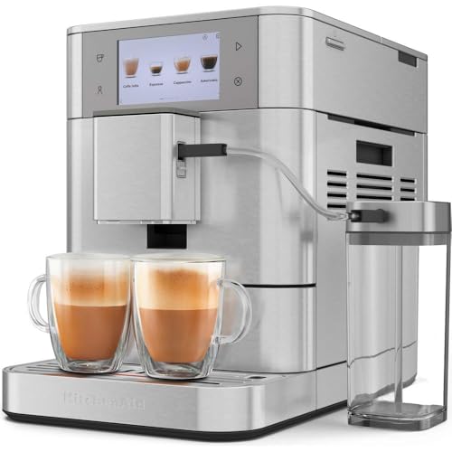 Kitchenaid Kaffeevollautomat Maschine I KF8 I Heißgetränke von Espresso bis Cappuccino I 40 voreingestellten Getränken, automatischem Aufschäumen und Erwärmen von Milch I mit Milchbehälter (Edelstahl) von KitchenAid