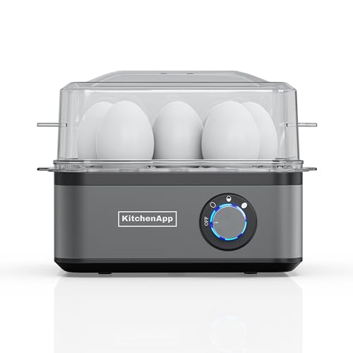 Eierkocher Edelstahl für 1 bis 8 Eier mit elektronischer Kochzeitüberwachung, inkl. Messbecher mit Eierstecher, Eier Kocher für ideale Härtestufe von KitchenApp