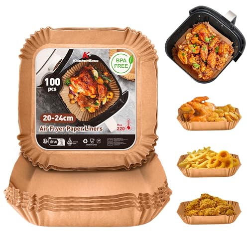 KitchenBoss 100 Stück Airfryer Backpapier für Heißluftfritteuse: 20-24cm Air Fryer Backpapier Antihaft Wasserdicht Ölfest Einwegschalen Luftfritteuse Pergamentpapier Liner für COSORI,Ofen, Mikrowelle KitchenBoss 100 Stück Airfryer Backpapier für Heißluftfritteuse: 20-24cm Air Fryer Backpapier Antihaft Wasserdicht Ölfest Einwegschalen Luftfritteuse Pergamentpapier Liner für COSORI,Ofen, Mikrowelle von KitchenBoss