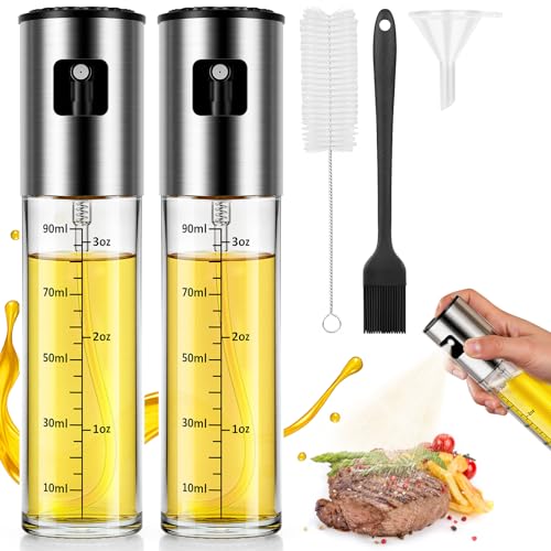 KitchenBoss Ölsprüher für Speiseöl 100ml Ölspray für Heißluftfritteuse, Öl Sprühflasche zum Kochen Air Fryer Spray für Salat, Grillen, Backen-Inkl Backpinsel Trichter Bürste (2PCS) von KitchenBoss
