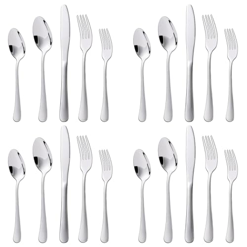 KitchenBoss Besteck Set 4 Personen: Besteckset 20 Teilig, Cutlery Set, Edelstahl Besteck, Essbesteck, Spülmaschinenfest Silber von KitchenBoss