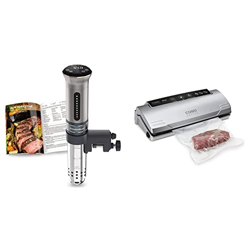 KitchenBoss Sous Vide Garer G300 Stick Präzisionskocher • Timerfunktion • 3D Zirkulation • Präziser Temperatureinstellung • IPX7 Wasserdicht • LED Touch-Display & CASO VC10 Vakuumierer von KitchenBoss