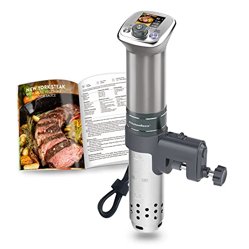 KitchenBoss Sous Vide Roner, niedrige Temperatur: Roner Präzision | 1100 W | 230 V | LCD-Farbe | IPX7 wasserdicht | DC-Motor ohne Bürsten | Kochmaschine mit 20 integrierten Rezepten, G320 Pro Silber von KitchenBoss