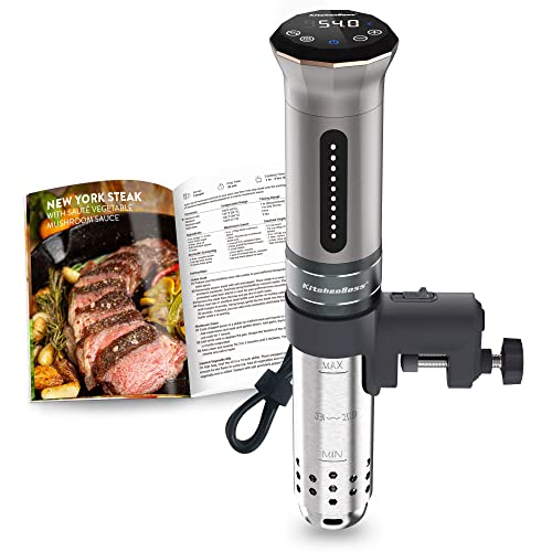 KitchenBoss Sous Vide Roner für Küche mit niedriger Temperatur, Slow Cooker Professioneller Thermokreislauf IPX7, wasserdicht, Timer mit Touchscreen, Silber von KitchenBoss