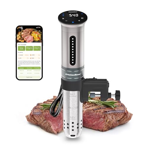 KitchenBoss Sous Vide Stick Garer： 1100W Präzisionskocher Wi-Fi Sous Vide Stick App-Steuerung Sous Vide Stab Zirkulation 40℃-90℃ IPX7 Wasserdicht LED Touch Display Ultra-leise Tauchzirkulator von KitchenBoss