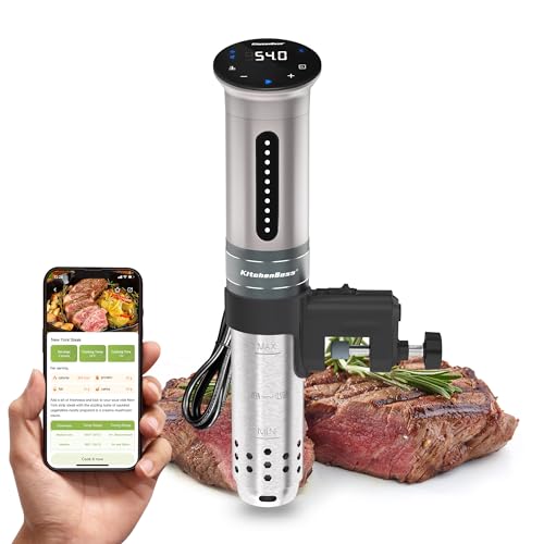 KitchenBoss Sous Vide Stick Garer：WiFi Sous Vide Stick 1100W Präzisionskocher Zirkulation 40℃-90℃ Temperaturbereich Sous Vide Stab IPX7 Wasserdicht LED Touch Display Ultra-leise App-Steuerung von KitchenBoss