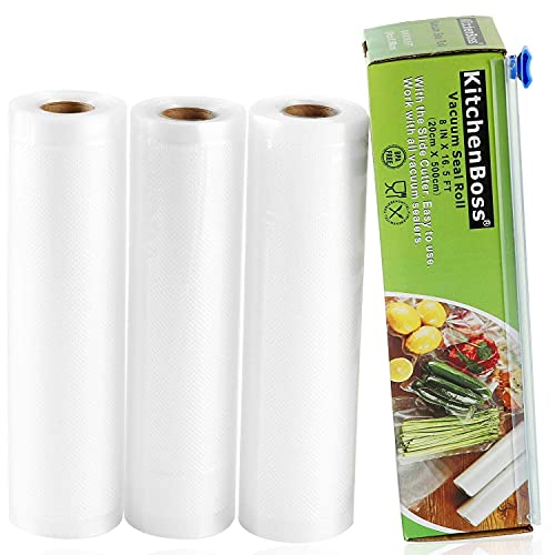 KitchenBoss Rollen Vakuumbeutel für Lebensmittel, 3 Rollen, 20 x 500 cm, insgesamt 15 m, (Keine Schere mehr) geprägt, für Aufbewahrung und Kochen von Sous Vide von KitchenBoss