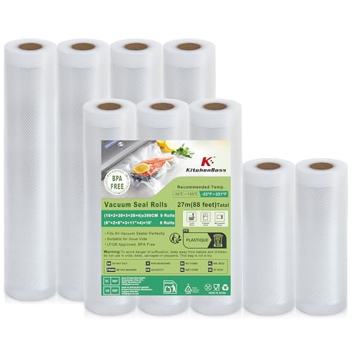 KitchenBoss Vakuumierbeutel 9 Rollen Vakuumierfolie:15x2/20x3/28x4/300cm Vakuumbeutel Lebensmittel, Reißfeste Einschweißfolie für Alle Vakuumierer, Sous Vide und Mikrowellen KitchenBoss Vakuumierbeutel 9 Rollen Vakuumierfolie:15x2/20x3/28x4/300cm Vakuumbeutel Lebensmittel, Reißfeste Einschweißfolie für Alle Vakuumierer, Sous Vide und Mikrowellen von KitchenBoss