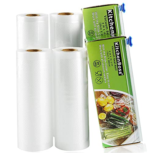 KitchenBoss Vakuumierbeutel Lebensmittel mit Cutter-Box: 4 Rolle 15/20x500cm Vakuumrollen BPA-Frei Vakuumierfolie fuer Folienschweißgerät Sous Vide Beutel von KitchenBoss