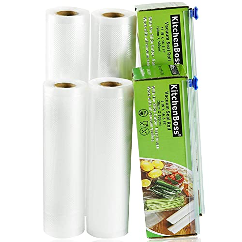 KitchenBoss Vakuumierbeutel Lebensmittel mit Cutter-Box: 4 Rolle 20/28x500cm Vakuumrollen BPA-Frei Vakuumierfolie fuer Folienschweißgerät Sous Vide Beutel von KitchenBoss