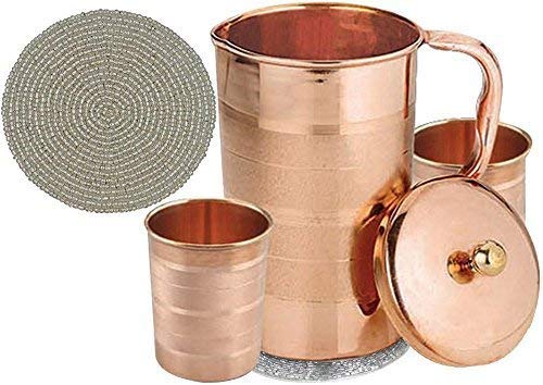 Indische reines kupfer krug mit 2 becher glas gesetzt für ayurvedische heilung, kapazität 1,6 liter von Rastogi handicrafts