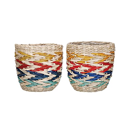 KitchenCraft 2er Set Seegras Pflanzenkörbe, 2 Pflanzenkübel für Hauspflanzen, gewebte Pflanzentöpfe mit Regenbogen/Streifendesign, 11 x 11 x 11cm von KitchenCraft