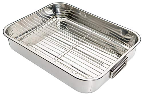 KitchenCraft Bratblech mit Gestell, Edelstahl-Bratblech, groß, 43 x 31 cm, Silber von KitchenCraft