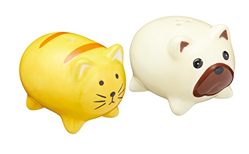 KitchenCraft Salz- und Pfefferstreuer aus Keramik in Hunde- und Katzenform, Gelb/Beige, 2 Stück von KitchenCraft