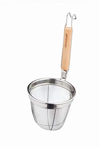 KitchenCraft World of Flavours Sieb, Nudelsieb, Edelstahl Küchensieb mit Nudelkorbsieb und Eukalyptusholzgriff, 14 x 16 x 34cm, 1 Stück, Weiß von KitchenCraft