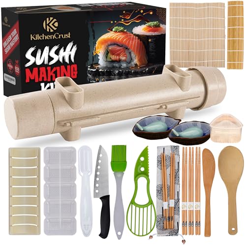 KitchenCrust sushi making kit for beginners 22 in 1 sushi bazooka sushi maker roller bamboo sushi rolling mat Includes avocado slicer, knife, sushi mold, chopsticks, sauce dishes, spreader, user guide KitchenCrust sushi making kit for beginners 22 in 1 sushi bazooka sushi maker roller bamboo sushi rolling mat Includes avocado slicer, knife, sushi mold, chopsticks, sauce dishes, spreader, user guide von KitchenCrust