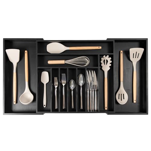 KitchenEdge Plateau à couverts et organisateur d'ustensiles pour tiroirs de cuisine, extensible jusqu'à 84 cm de large, 11 compartiments, 100% bambou von KitchenEdge