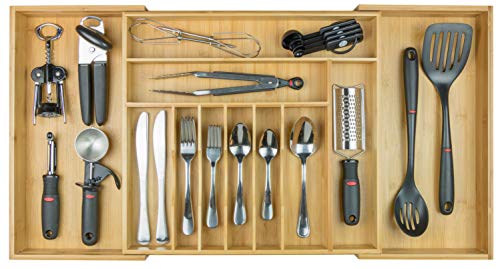 KitchenEdge Premium Besteck- und Utensilien-Organizer für Küchenschubladen, erweiterbar auf 83 cm breit, 11 Fächer, 100% Bambus von KitchenEdge