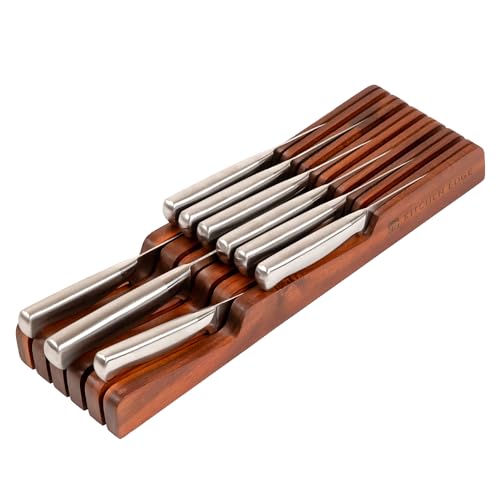 Küchenmesserblockhalter aus Akazienholz, hält 5 lange + 6 kurze Messer (nicht im Lieferumfang enthalten), passend für die meisten Messergrößen, Gummifüße, lebensmittelechte Oberfläche, von KitchenEdge