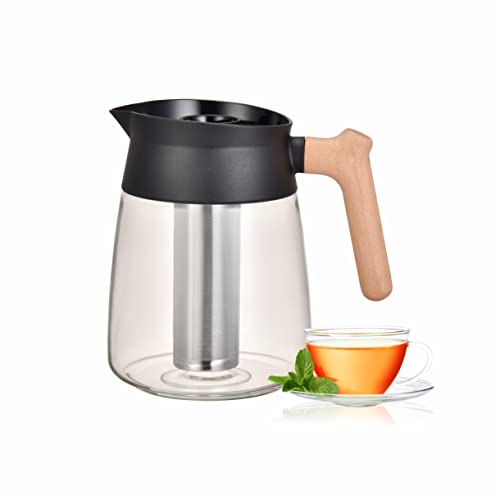 Holzgriff-Glas-Teekanne 1.7L Cold Brew Kaffee Krug Wood Handle Glass Teapot von KitchenMod