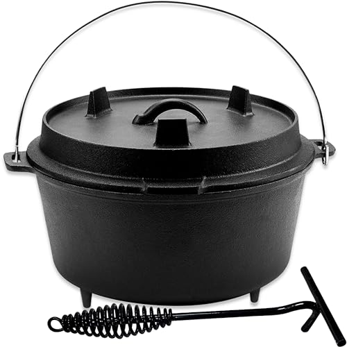 KitchenMonster® Dutch Oven Kochtopf - Gusseisen Topf Ø29 - Gusseisen Topf mit Deckel 9 Liter Grillpfanne - Bratpfanne Gusseisen Schwarz von KitchenMonster