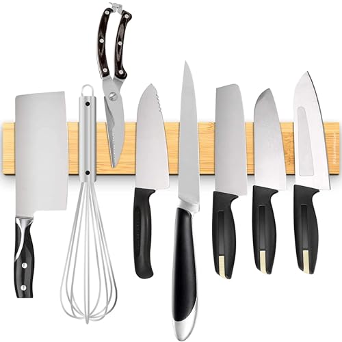 KitchenMonster® Magnetleiste Messer 40 cm - Messerhalter Magnetisch Inclusive Klebeband Tape (3M) und Schraubenbefestigung - Messerblock Magnetisch Knife Holder Messerblock Bamboo von KitchenMonster