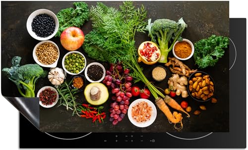 KitchenMundo© Induktionsschutz 71x52 cm Healhty Food Abdeckplatte Schutzmatte Küche Induktionsherd Protektor Anti-Rutsch-Matte - Grüße - Obst von KitchenMundo