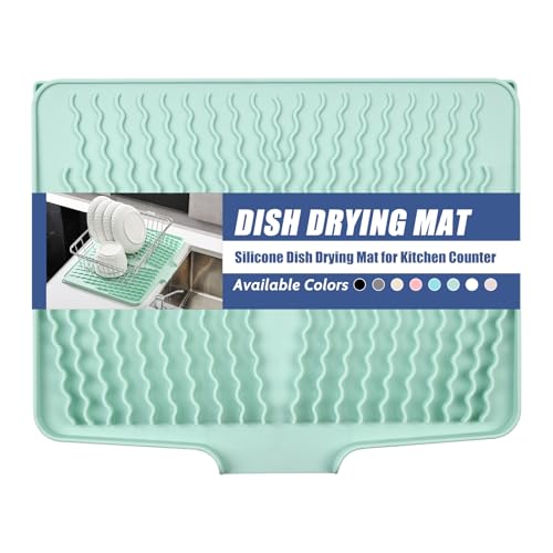 Abtropfmatte 40x33cm, Silikon Geschirr Abtropfmatte für die Küche Spüle hitzebeständig rutschfest dient als Abtropfschale,Minzgrün von KitchenRaku