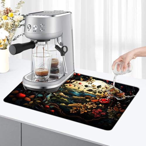 KitchenRaku Kaffeemaschine Abtropfmatte,abtropfmatte Geschirr, Superabsorber abtropfmatte spüle, Saugstarke Trockenmatte unterlage für kaffeemaschine (Wald-Grün, 30x40cm) von KitchenRaku