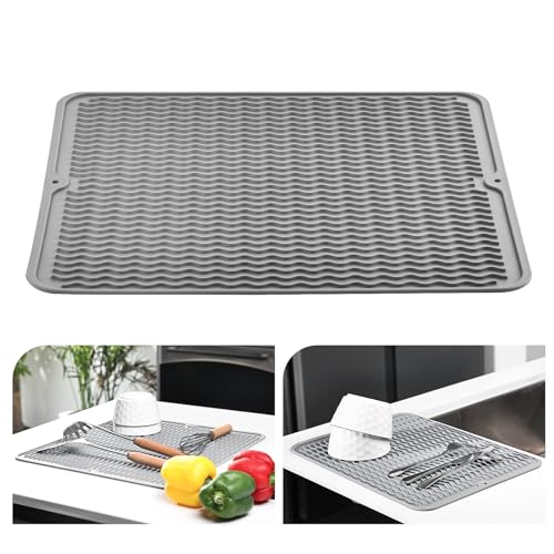 KitchenRaku Abtropfmatte, Silikon-Abtropfmatte, hitzebeständige Abtropfmatte für Küche, rutschfester Silikon-Untersetzer, Tischmatte, Topflappen, Tischset, Löffelablage, Untersetzer von KitchenRaku