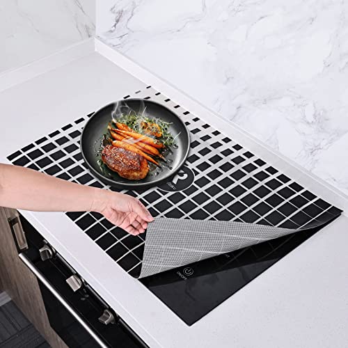 KitchenRaku Induktionsmatte 52x78cm,Induktionsschutzmatte, Herdabdeckplatte, Herdabdeckung Induktionsfeld, Induktionsmatte, Herdplatten Abdeckungen,Kochfeld Abdeckung, Schwarz-weiß von KitchenRaku