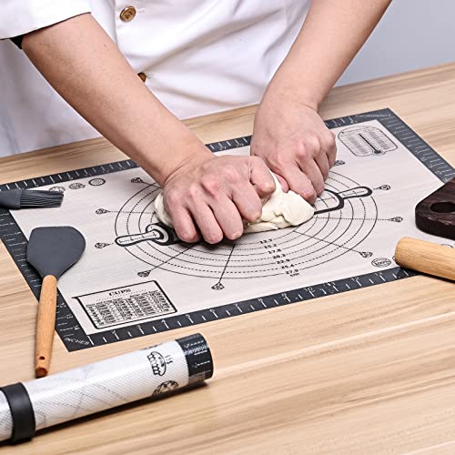 Silikon Backmatte Extra groß 50 x 40cm, Größe Antihafte Silikonmatte mit Messung, Teigmatte, Backenunterlage für Ofen, Ausrollmatte für Teig Fondant Gebäck von KITCHENRAKU KR, Grau von KitchenRaku