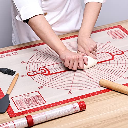 Silikon Backmatte Extra groß 80x60cm, Größe Antihafte Silikonmatte mit Messung, Teigmatte, Backenunterlage für Ofen, Ausrollmatte für Teig Fondant Gebäck von KITCHENRAKU KR (Rot) von KitchenRaku