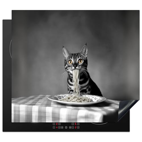 KitchenYeah© Herdabdeckplatte 57x51 cm Einteilig Abdeckplatten Cerankochfeld Abdeckung Ceranfeld Herdplattenabdeckung Induktionsmatte Bengalisch - Katze - Tischtuch - Schwarz - Weiß - Tier von KitchenYeah