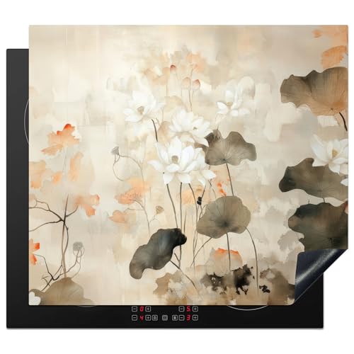 KitchenYeah© Herdabdeckplatte 57x51 cm Einteilig Abdeckplatten Cerankochfeld Abdeckung Ceranfeld Herdplattenabdeckung Induktionsmatte Blumen - Japandi - Wabi sabi von KitchenYeah