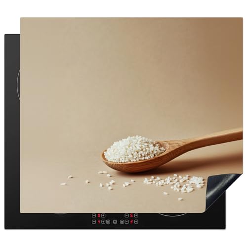 KitchenYeah© Herdabdeckplatte 57x51 cm Einteilig Abdeckplatten Cerankochfeld Abdeckung Ceranfeld Herdplattenabdeckung Induktionsmatte Löffel - Reis - Holz - Beige von KitchenYeah