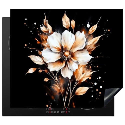 KitchenYeah© Herdabdeckplatte 57x51 cm Einteilig Ceranfeld Abdeckplatte für Induktionsschutz Ceranfeldabdeckung Vinyl Herdabdeckplatten Blume - Farbe - Gold - Graffiti - Modern von KitchenYeah