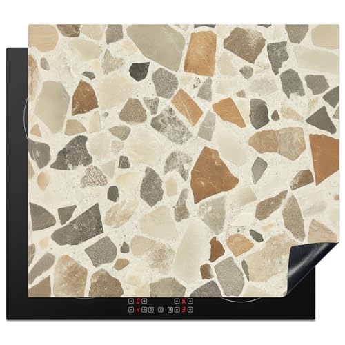 KitchenYeah© Herdabdeckplatte 57x51 cm Einteilig Herdabdeckung Abdeckplatte für Ceranfeld Abdeckung Induktionskochfeld Aufrollbare Matte Steine - Terrazzo - Dekoration - Fliesen von KitchenYeah
