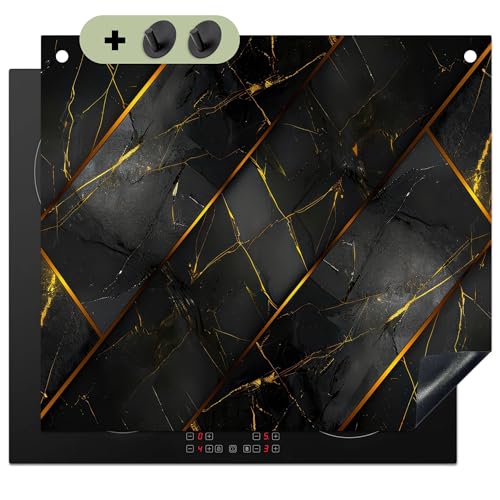 KitchenYeah© Herdabdeckplatte 58x51 cm Einteilig Abdeckplatten Cerankochfeld Abdeckung Ceranfeld Herdplattenabdeckung Induktionsmatte, Spritzschutz Fliese - Schwarz - Gold - Modern von KitchenYeah