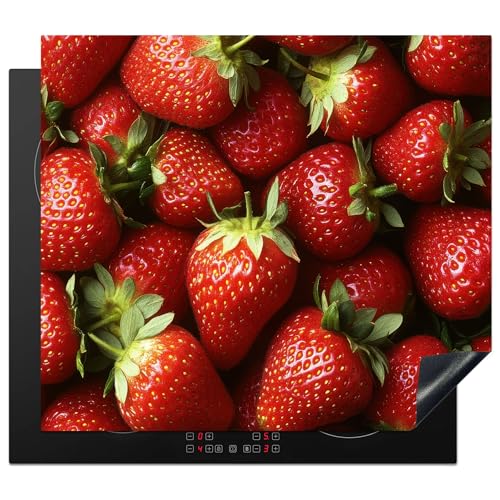 KitchenYeah© Herdabdeckplatte 58x51 cm Einteilig Herdabdeckung Abdeckplatte für Ceranfeld Abdeckung Induktionskochfeld Aufrollbare Matte Erdbeere - Obst - Rot von KitchenYeah