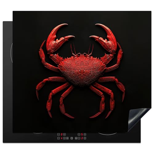 KitchenYeah© Herdabdeckplatte 58x51 cm Einteilig Herdabdeckung Abdeckplatte für Ceranfeld Abdeckung Induktionskochfeld Aufrollbare Matte Krabbe - Rot - Fisch - Krustentiere von KitchenYeah